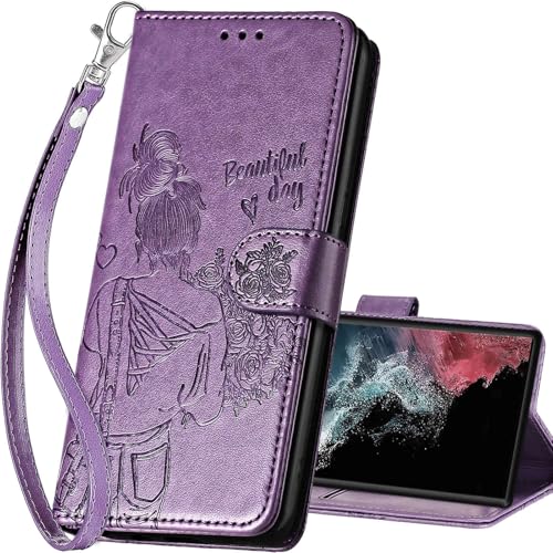 for Samsung Galaxy S23 Ultra Wallet case, Purple-Girl | 3 Card Holders, Kickstand, Shockproof TPU Shell, PU Leather, Magnetic Closure, Protective Flip Folio Cover, Women - color: 2