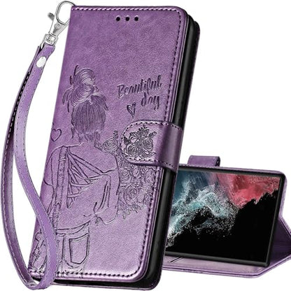 for Samsung Galaxy S23 Ultra Wallet case, Purple-Girl | 3 Card Holders, Kickstand, Shockproof TPU Shell, PU Leather, Magnetic Closure, Protective Flip Folio Cover, Women - color: 2