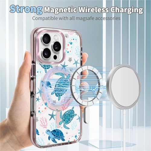 VisEnt Clear Case for iPhone 16 Pro, Magnetic Phone Case, Transparent Slim Cover, Military Grade Protection, Shockproof, Anti-Yellowing, Scratch Resistant, Sea Turtle Paisley - color: Sea Turtle Paisley, size: Iphone 16 Pro