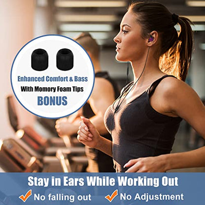 Joysico Wired Sport Running Headphones Over Ear in-Ear Earbuds w Mic Purple - color: Purple