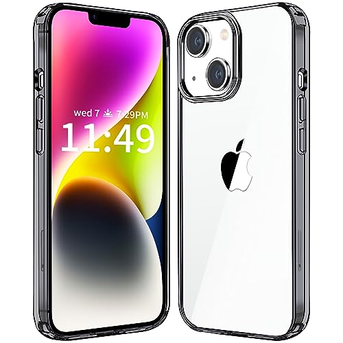 JJGoo Compatiable with iPhone 14 Plus Case Clear, Transparent Shockproof Phone Case, Slim Anti-Scratch Hard PC Back Protective Cover Bumper, Transparent Black - color: Transparent Black