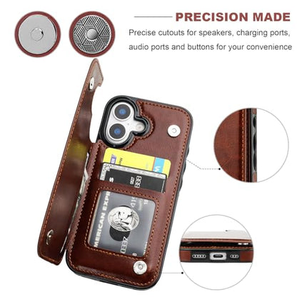 ONETOP for iPhone 17 Wallet Case with Credit Card Holder,Brown | Kickstand,ID/Cash Holder,Case Wallet with Card Slots,Double Magnetic Clasp,Durable PU Leather Shockproof Cover for Women Men - color: Brown