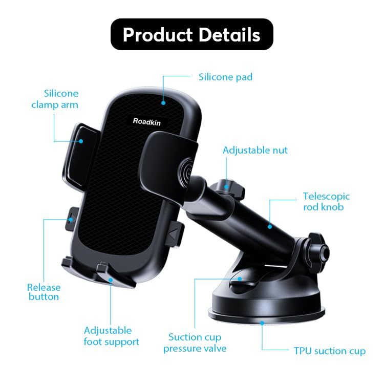 Car Phone Holder,2026 Military Grade,Strongest Suction, Heat Resistant Material, Universal Dashboard and Windshield Mount with Adjustable Suction Cup, Compatible with All Smartphones
