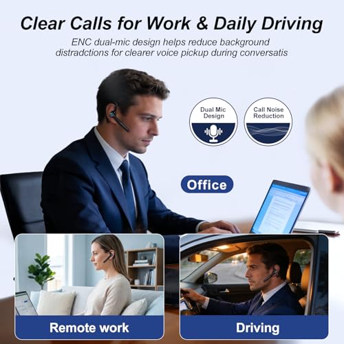 ONE LIFE Bluetooth Headset with Microphone, Bluetooth Earpiece for Work, Wireless Headset with Mic, 15H Talk Time, 500mAh Charging Case, Bluetooth 5.3, LED Display for Office, Laptop, Phone, Driving