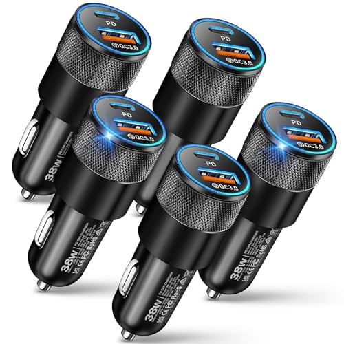 Car Charger, 5Pack 38W Dual Ports USB-C & USB-A Car Chargers Adapter - color: 5-Pack