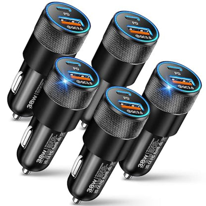 Car Charger, 5Pack 38W Dual Ports USB-C & USB-A Car Chargers Adapter - color: 5-Pack