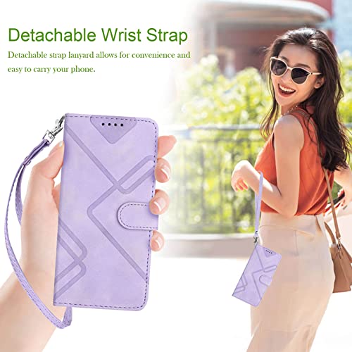 for Samsung S21 Case Wallet Card Holder Strap (Purple) | PU Leather Pattern, Card Slots, Cash Pocket, Kickstand, Magnetic Closure, Flip Cover, TPU Inner, Shockproof Protective - color: Purple