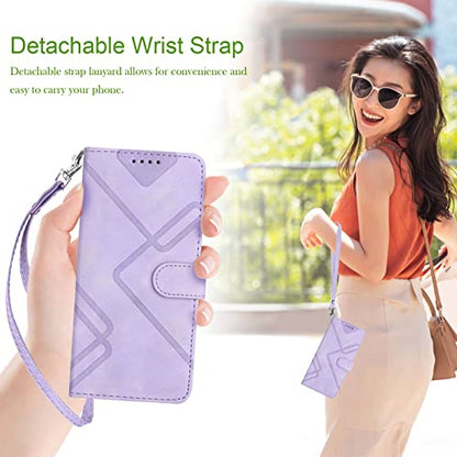 for Samsung S21 Case Wallet Card Holder Strap (Purple) | PU Leather Pattern, Card Slots, Cash Pocket, Kickstand, Magnetic Closure, Flip Cover, TPU Inner, Shockproof Protective - color: Purple