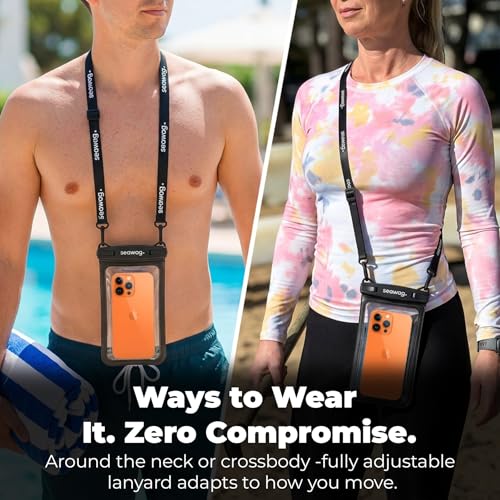 SEAWAG Waterproof Phone Pouch with Pocket for Keys, IPX8 Dry Bag up to 7.5in Plus Underwater Case for iPhone & Samsung, Full Touchscreen, Lanyard, Beach Travel Swimming Black