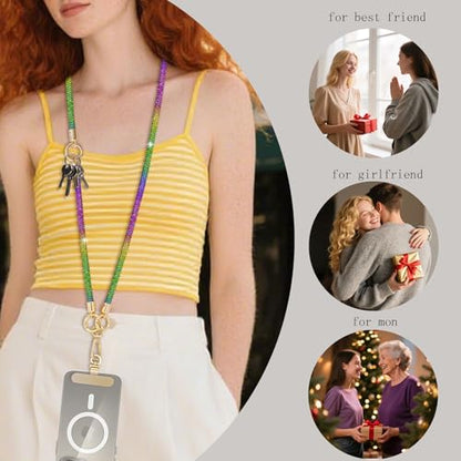 Crystal Phone Lanyard Crossbody and Wrist Strap Lanyard Rhinestone Anti-Theft Phone Strap Phone Neck Strap for Women - color: Rainbow
