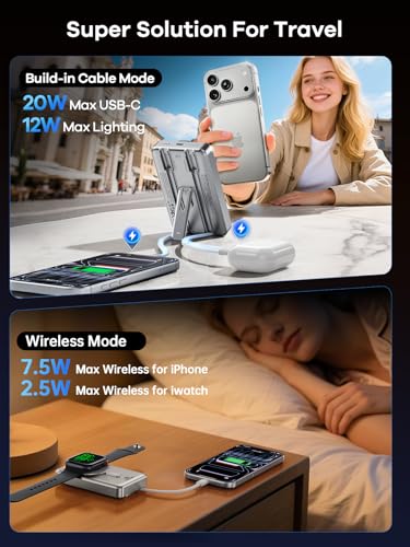 Magnetic Portable Charger 10000mAh USB-C Power Bank for iPhone & AppleWatch - color: Grey