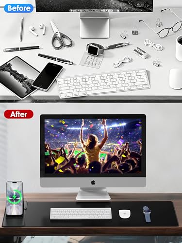 Wireless Charging Mouse Pad with Foldable Phone Holder, 15W Magnetic Fast Charging for iPhone Samsung, 31.5"x15.75" Large Desk Mat for Laptop/Keyboard, Waterproof Gaming Mousepad with Non-Slip Base - color: Magnetic+Phone Stand Black with PD Charger