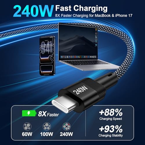 240W USB-C Charge Cable Super Fast Charging 10 FT Long USB C to USB C Cord