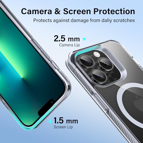 Supdeal Magnetic Clear Case for iPhone 13 Pro, [Compatible with MagSafe] [Non Slip Bumper & Not Yellowing] Military Grade Shockproof Transparent Silicone Phone Cover, 6.1", Transparent - color: Transparent, size: iPhone 13 Pro