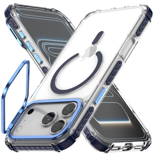 Nvollnoe for iPhone 17 Pro Max Case Compatible with MagSafe Military Grade Shockproof Heavy Duty Protective Adjustable Kickstand Ultra Clear Magnetic Phone Case for iPhone 17 Pro Max(Blue) - color: Clear-Blue, size: For Iphone 17 Pro Max-6.9"(3 Lens)