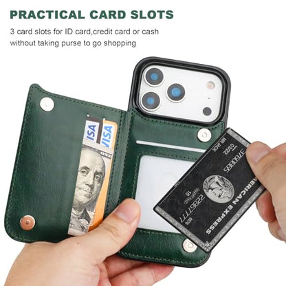 ONETOP for iPhone 17 Pro Wallet Case with Credit Card Holder,Green | Kickstand,ID/Cash Holder,Case Wallet with Card Slots,Double Magnetic Clasp,Durable PU Leather Shockproof Cover for Women Men - color: Green