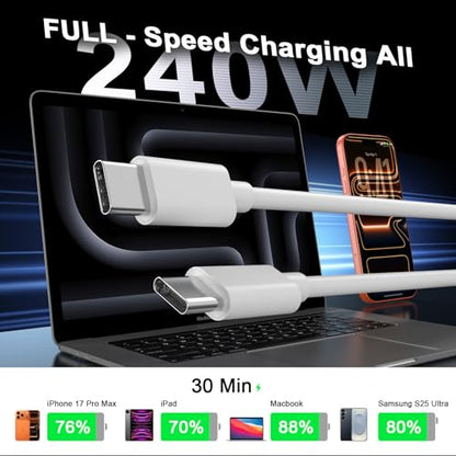 [Apple MFi Certified] 2 Pack 240W iPad Fast Charging Cable Cord 6FT - color: CWhite