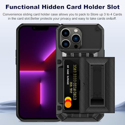 SAMONPOW for iPhone 13 Pro Case with Card Holder [4 Cards] &Kickstand Black - size: for iPhone 13 Pro