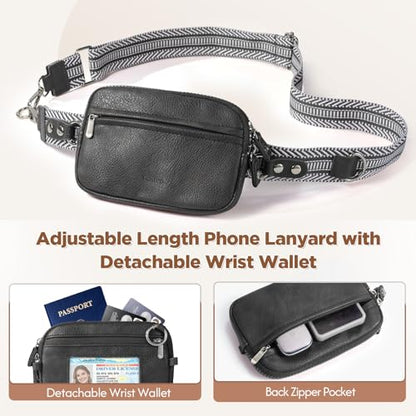 Tiostep Clip and Go Strap for Phone with Wallet Crossbody Phone Lanyard Adjustable and Anti-Theft Leather Purse with RFID Zipper Pouch for Travel Daily Life. Black Medium - color: Black