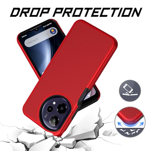for Cricket Icon Plus 2026 (Plus Version Only) /AT&T Verge 2 Case with Tempered Glass Screen Protector,Dual Layer Heavy Duty Shockproof Protection (Red) - color: Red