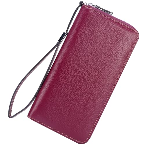 Small Compact Women Wallet RFID Blocking Genuine Leather Bifold Purse with ID Windows - color: 1- Pebbled Dark Magenta, size: One Size