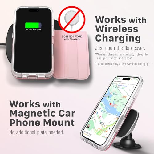 VENA vCommute for iPhone 16 Pro Wallet Case, Pastel Pink | Military-Grade Drop Protection, Premium Leather Magnetic Flap Cover, Hidden Card Holder, RFID Blocking, Multi-Angle Kickstand - color: Classic - Pastel Pink, size: iPhone 16 Pro