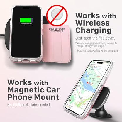 VENA vCommute for iPhone 16 Pro Wallet Case, Pastel Pink | Military-Grade Drop Protection, Premium Leather Magnetic Flap Cover, Hidden Card Holder, RFID Blocking, Multi-Angle Kickstand - color: Classic - Pastel Pink, size: iPhone 16 Pro