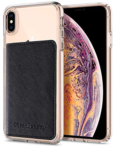 ID Card Holder for Back of Phone Leather Phone Wallet Stick On with Stand Flip Waterproof Leather Adhesive Wallet for Most Cellphones (Black) - color: Black