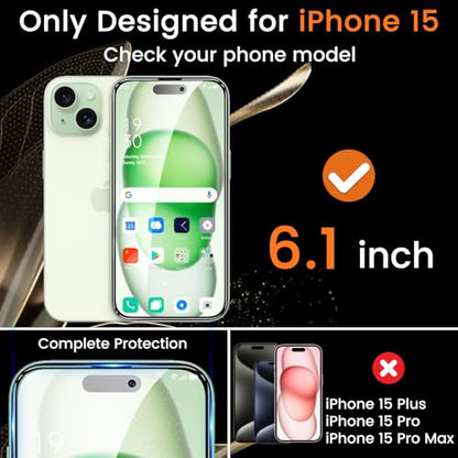 Lesakit 4+4 Pack Privacy Screen Protector for iPhone 15 6.1-Inch with 4 Pack Camera Lens Protector, Anti Spy Tempered Glass Film 9H Hardness Case Friendly - size: iPhone 15