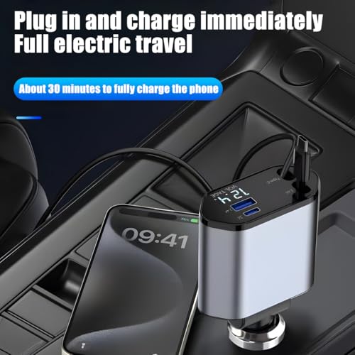 Ankuee Retractable Car Charger, 4 in 1 Fast Charging Vehicle Phone Adapter, 2 Cables 2 USB Ports Automotive Cellphone Charger Accessories, Universal for SUV, Sedan, Truck