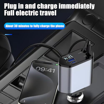 Ankuee Retractable Car Charger, 4 in 1 Fast Charging Vehicle Phone Adapter, 2 Cables 2 USB Ports Automotive Cellphone Charger Accessories, Universal for SUV, Sedan, Truck
