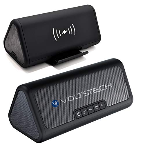 Bluetooth Wireless Charging Speaker Dock Station, NE100 Premium Stereo Sound Super-Bass Speaker, 3 in 1 Audio Player with Built-in Mic for Handsfree Calls Compatible with iPhone and Samsung Phones