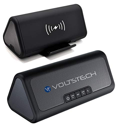 Bluetooth Wireless Charging Speaker Dock Station, NE100 Premium Stereo Sound Super-Bass Speaker, 3 in 1 Audio Player with Built-in Mic for Handsfree Calls Compatible with iPhone and Samsung Phones