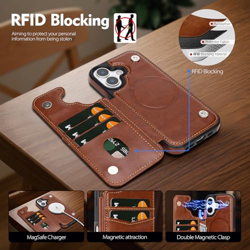 SkyEagle Compatible with MagSafe iPhone 17 Case Wallet,Brown | Magnetic Clasp,RFID Blocking,PU Leather,Flip Folio Shockproof Phone Cover,with Credit Card Slots & Kickstand for Men & Women - color: Brown, size: iPhone 17 - 6.3"