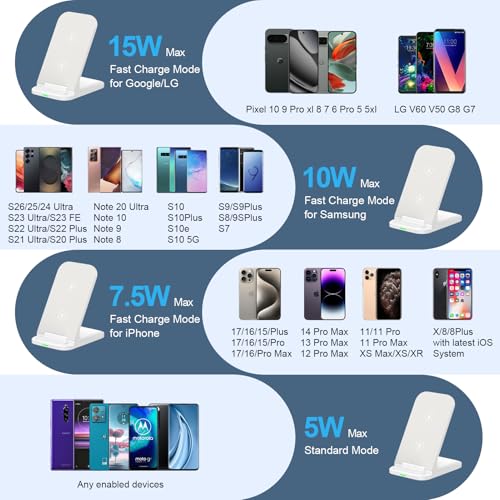 Pixel 10 Foldable Wireless Charger Fast Charging Station 15W Wireless Phone - color: White