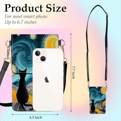 Small Crossbody Bags for Women Touchscreen Cell Phone Bag Cross Body Purses with adjustable Strap,Gifts For Teenage Girls - color: Starry Night Black Cat