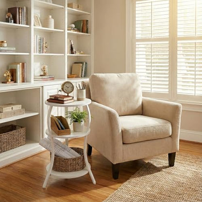 YEAKOO Small Round Side Table,3-Tier Slim Waist End Table for Small Spaces - color: White, style: Classic
