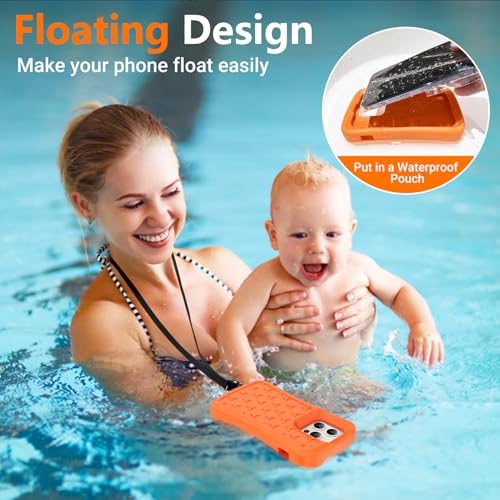 SPIDERCASE Floating Phone Case for iPhone 16 Plus/15 Pro Max/15 Plus/14 Pro Max/14 Plus/13 Pro Max with Waterproof Dry Bags and Lanyard EVA Foam iPhone Floating Case 6.7”,Orange