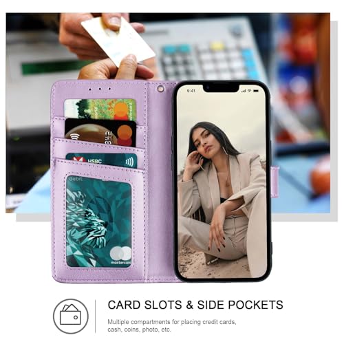 Wallet Case for iPhone 12 and iPhone 12 Pro,[RFID Blocking] 3 Card Holder Stand with Credit Card Slot PU Leather Magnetic Protective Flip Cover for iPhone 12/12 Pro(Purple) - color: Light Purple