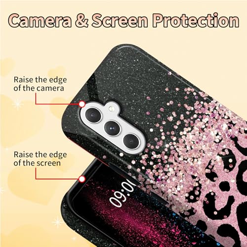 Pink Glitter Leopard Phone Case for Samsung Galaxy S25, Dual Layer Shockproof Rugged Cover with Soft TPU + Hard PC, Anti-Scratch Slim Fit Wireless Charging Compatible - color: Pink Glitter Leopard, size: 6.2" Galaxy S25