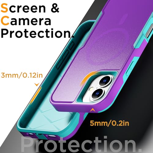 AICase for iPhone 16 Plus Case [Compatible MagSafe],Heavy Duty 20 FT Drop Protection Full Body Rugged Shockproof Military Protective Tough Durable Phone Cover 6.7" for Men Women_2 - color: Spring Blue/Purple with Magsafe