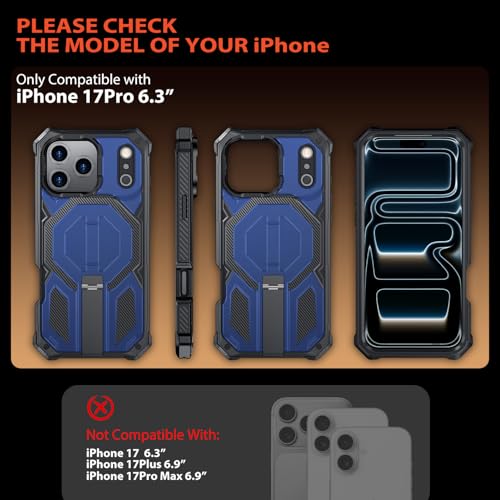 for iPhone 17 Pro Max Case with Kickstand, [15FT Military-Grade Drop Protection] [Compatible with MagSafe] Rugged Shockproof Heavy Duty Magnetic iPhone 17 Pro Max Phone Case Cover (Blue) - color: Blue
