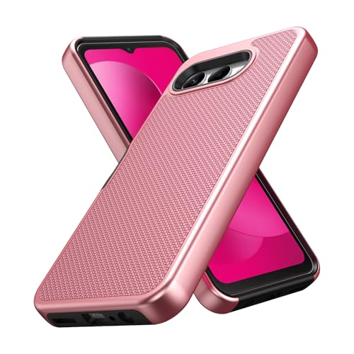 for T-Mobile REVVL 8 Phone Case with Tempered Glass Screen Protector,Dual Layer Heavy Duty Shockproof Protection Cover (Rose Gold) - color: Rose Gold