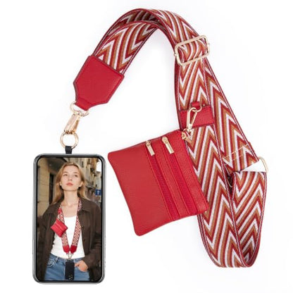 BARGIFTS Clip and Go Strap for Phone with Wallet Crossbody, Cell Phone Lanyard with Zippered Pouch, Adjustable Phone Strap Crossbody with Wallet - color: A-Red