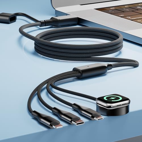 A-Pce 4-in-2 Multi Charging Cable with Smartwatch Charging, Black-6FT - color: Black, size: 6FT