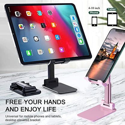 Meetuo 2 Pcs Cell Phone Stand for Desk Adjustable & Foldable Phone Holder - color: Pink+Black