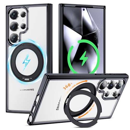 Compatible with Clear Samsung Galaxy S24 Ultra Case with 360° Invisible Magnetic Ring Stand [Compatible with Mag-Safe] Shockproof Plating Phone Case for S24 Ultra 6.8",Black - color: Black, size: Samsung Galaxy S24 Ultra