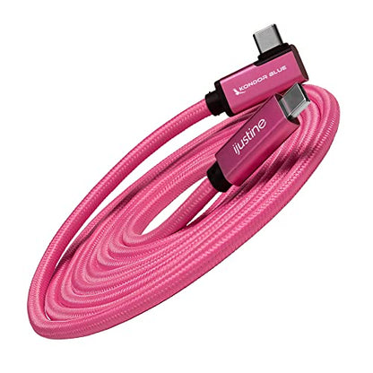 KONDOR BLUE x iJustine | 3' FT USB-C to USB-C Right Angle | USB 3.1 Gen 2, 10Gb/s Data Transfer Speeds, 100W Charging, & 4K Display Support | Pink - size: 3 Foot