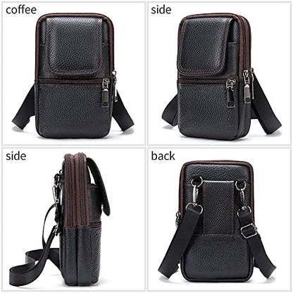 Leather Shoulder Pouch Men, Phone Waist Bag, Belt Loop Messenger Business Bag Crossbody Satchel Purse with Adjustable Strap - color: Coffee