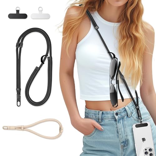 3-in-1 Crossbody Phone Lanyard & Wrist Strap - color: Black